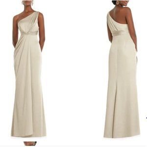 Dessy Collection One Shoulder Satin Gown Champagne Size 22W